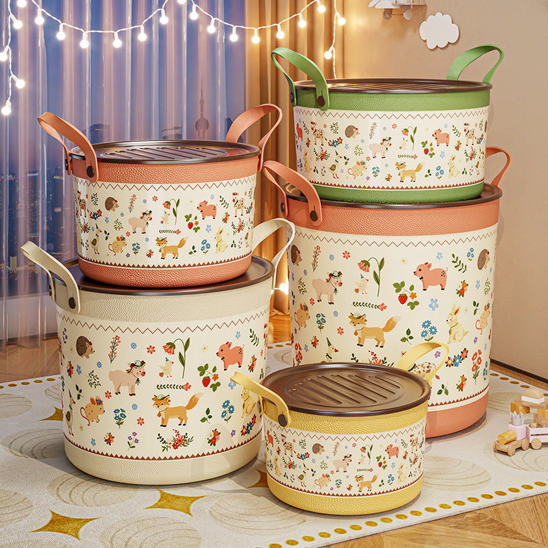Cartoon Storage Basket with Lid – Large Capacity Kids Toy Organizer